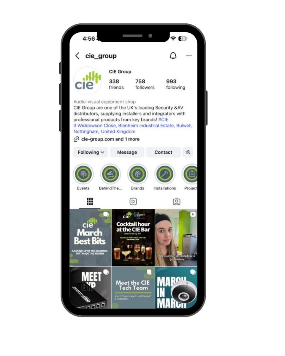 phone image showing CIE Instagram