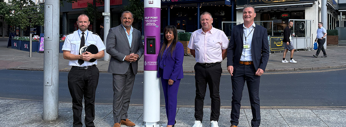 Nottingham council, Nottinghamshire police and crime comissioner together at the Nottingham emergency help point unveiling