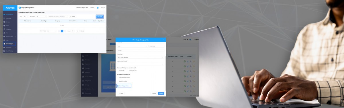 event triggers set up screen from the Akuvox cloud