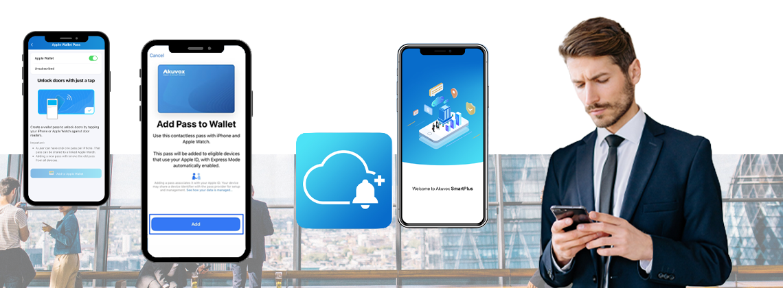 Images of a phone with apple wallet app 