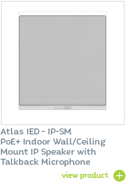 Atlas in wall/ceiling speaker with talkback microphone available at CIE