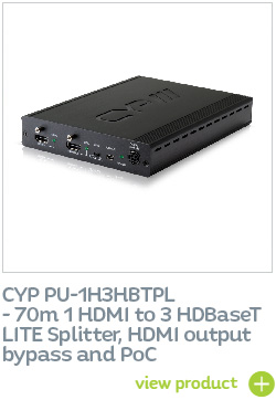 CYP PU-1H3HBTPL 70m 1 HDMI to 3 HDBaseT LITE Splitter, HDMI output bypass and PoC