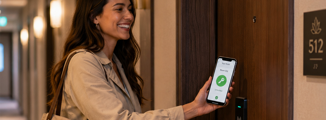 Room unlocking with your phone digital key card from Salto