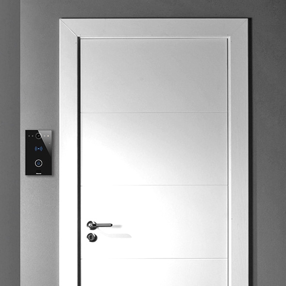 Compact IP Door Intercom with 1 Call Button (Video & Card reader), incl. Surface Mount Back Plate
