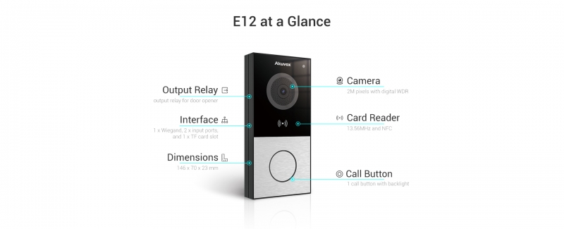 Smart Doorbell with 1 Call Button - Camera, RFID, BLE, Wifi, Surface Mount, black