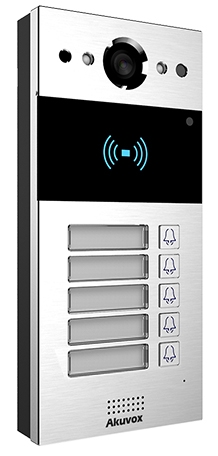 Compact IP Door Intercom Unit with 5 Buttons (Video & Card reader), incl. Surface Mount Plate