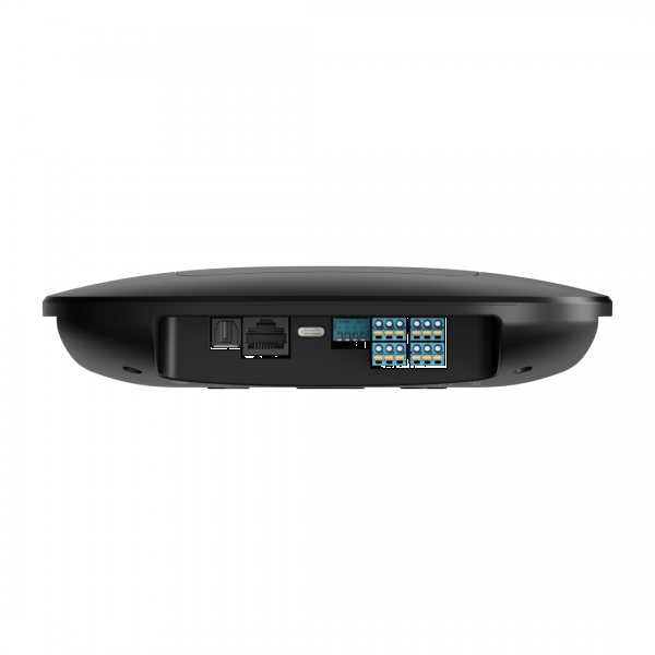 Auracast black broadcast terminal for room equipment. 100 m free-field coverage. Supplied with power supply.