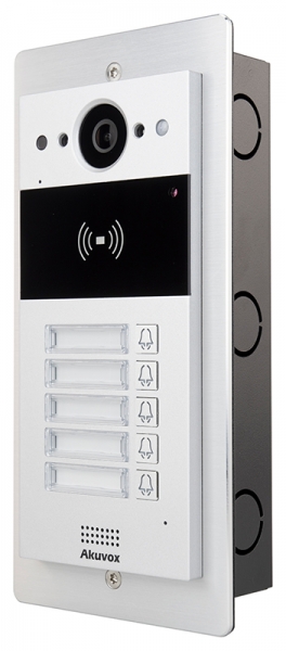 Compact IP Door Intercom Unit with 5 Buttons (Video & Card reader), incl. Surface Mount Plate