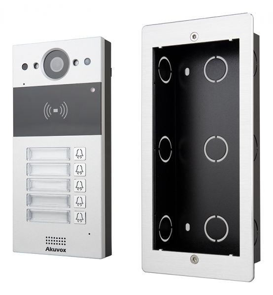 Compact IP Door Intercom Unit with 5 Buttons (Video & Card reader), incl. Surface Mount Plate