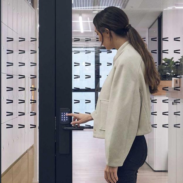 Person using a touchless access control keypad