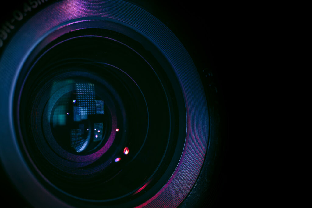 Close-up of an IP video surveillance camera lens
