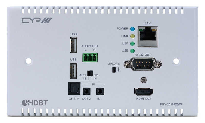 100m HDBaseT 2.0 Wall Plate Receiver (4K, HDCP2.2, PoH, LAN, OAR)