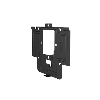 Black IT88 on-wall mounting bracket with cut-outs, fixing points and directional arrows
