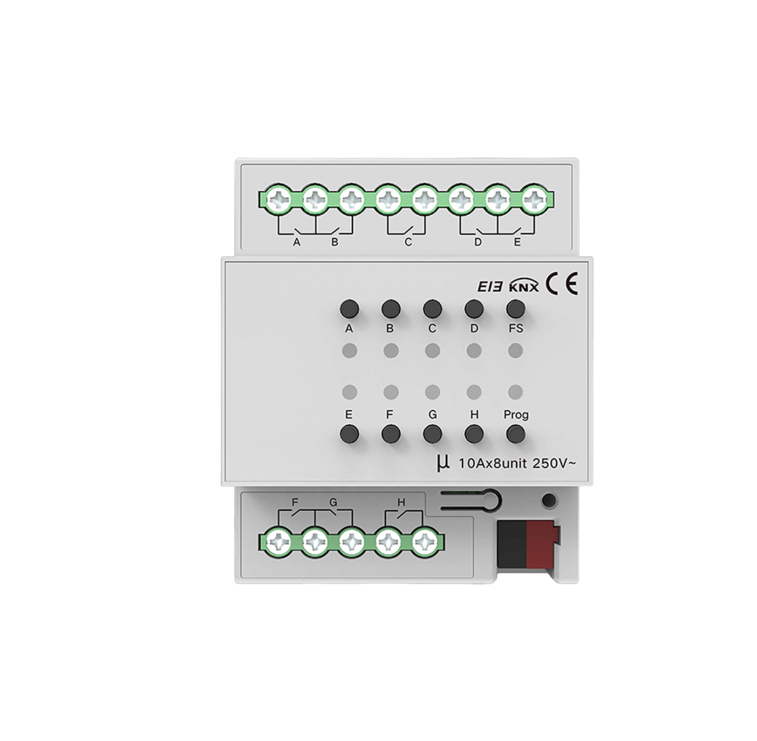 KNX 8-gang 10A switch module with terminal connections