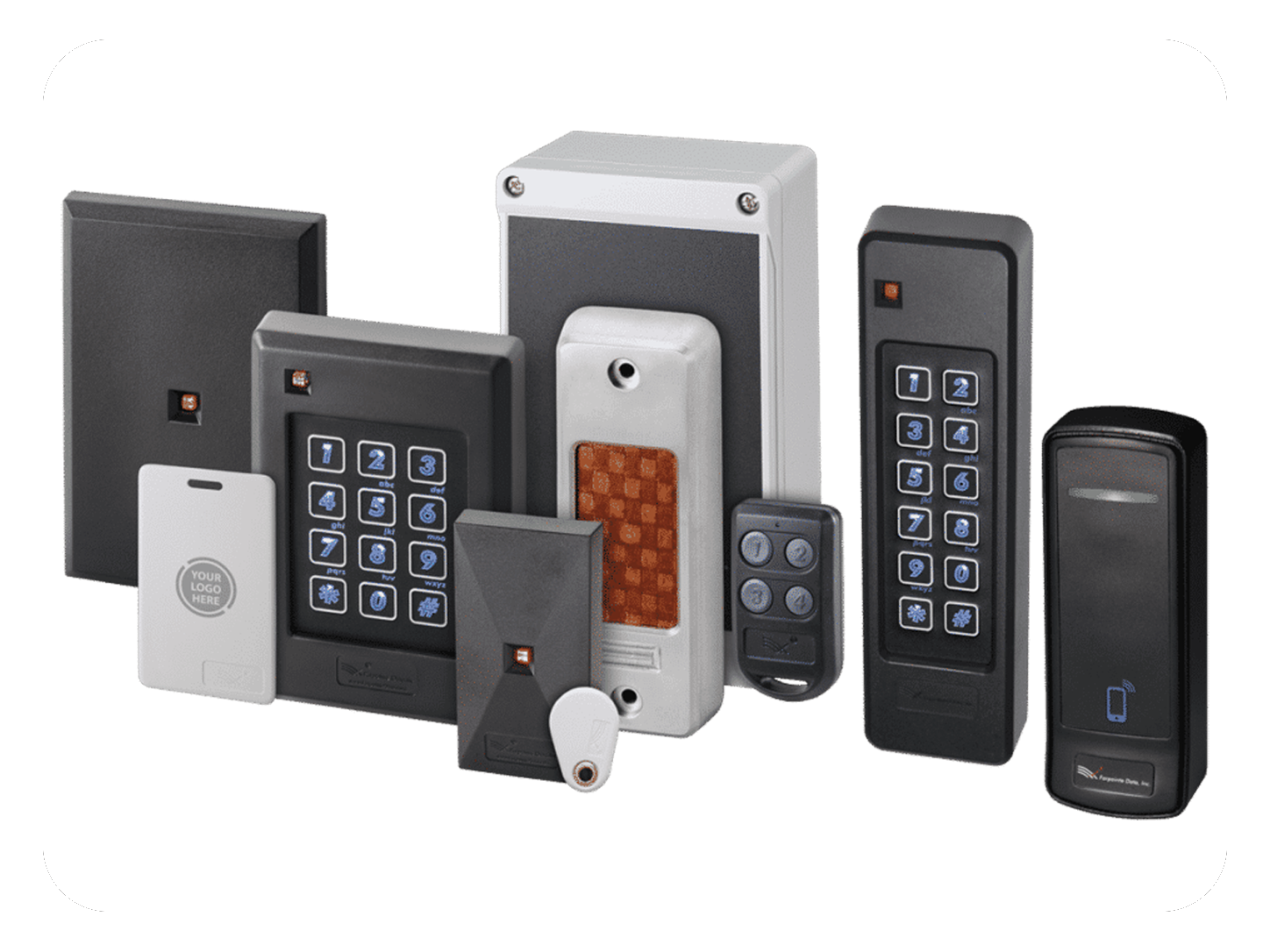 Farpoint Data access control product family including card readers, keypad readers, credentials, remote controls and access devices